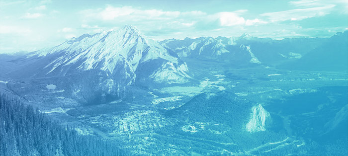 Banff and Cascade mountain, with blue overlay
